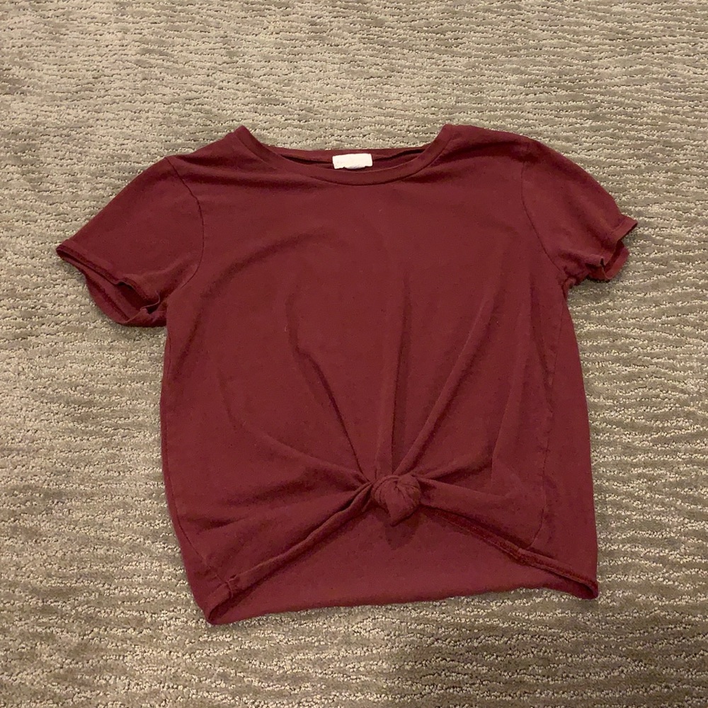 Cropped Front-Tie Shirt - Picture 3 of 4